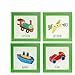 Produktbild BD ART 4er Set Deko-Bilderrahmen fürs Kinderzimmer, Geschenk, Poster fürs Kinderzimmer und den Bilderrahmen, Babyzimmer Bilder, Mädchen Junge Deko, Dekoration Kinderzimmer FLUGZEUG + ZUG + CAR + BOAT