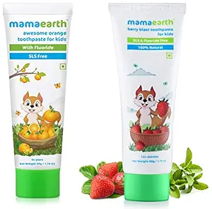 Mamaearth 100% Natural Berry Blast Kids Plaque Removal Toothpaste 50 Gm,Fluoride & Sls Free,No Artificial Flavour & Mamaearth Natural Toothpaste, Orange Flavour, Sls Free,With 750 Ppm Fluoride, 4+ Years,Plant Based