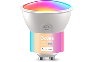 ‎GOVEE Govee Żarówka GU10 LED RGBWW, 400 lm, wysoka jasność, możliwość ściemniania, zmiana koloru, 64 scen, inteligentna żarówka Wi-Fi i Bluetooth, współpracuje z Alexa, synchronizacja z muzyką, 1 opakowanie
