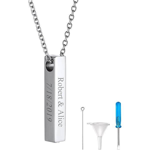 Collana Portacenere A Cilindro In Acciaio Inox Con Fiala Di Vetro - Gioiello Memoriale Keepsake Per Ceneri Di Persona Cara O Animale - Regalo Commemorativo Per Uomo E Donna
