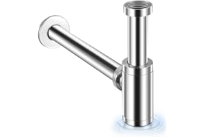 VEHOUKLI Siphon Lavabo, éVier à Siphon avec Raccord De Vidange De 1 1/4 X 32 Mm, Siphon en Laiton Et en Acier Inoxydable, Bien éTanche Aux Odeurs, Siphon Tubulaire pour éViers Et Lavabos