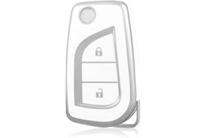 OFF WE GO Custodia Chiave Cover Chiave Guscio Chiavi per Toyota RAV4 Yaris Aygo Auris Avensis Arten Highlander Fortuner Tundra Coprichiave Macchina Copri Chiavi Telecomando Portachiavi,Argento Bianco