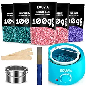 EQUVIA Wax Heater Machine Hard Wax Warmer, Wax Heater with Hair Removal Wax Beans(100 Grams) and Wooden Chips for Hard, and Wax Knife Paraffin Waxing Kit for Women And Girl - Color May Vary, 1 Set