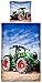 Produktbild Aminata Kids – Bettwäsche 135x200 cm Kinder Jungen grüner Traktor Baumwolle Reißverschluss Blau Rot Bauernhof Landmaschinen Mähdrescher Fahrzeug Kinderbettwäsche Bettwäscheset Jungs Bettbezug Ganzjahr