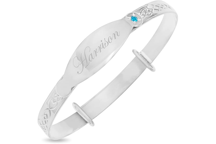 Dolce Valentina - Personalised Baby Boy Gift - 925 Sterling Silver Bangle with Blue Cubic Zirconia, Newborn Baby Gifts & Christening Gifts, Baby Bracelet (0-1 Year)