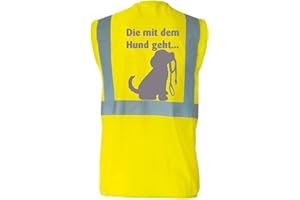 KREATIV-SHOP! Warnweste für den Hundebesitzer mit lustigem Motiv: DIE mit dem Hund geht - Farbe: Gelb - Größe: 4XL