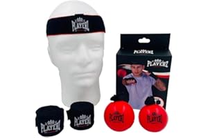 PLAYERZ BOXING EST 2020 Playerz Reflex Trainer - Adjustable Headband with 2 Balls for Hand-Eye Coordination, Reflex & Timing, Includes Hand Wraps & Carry Bag - Ideal for Boxing & MMA Training