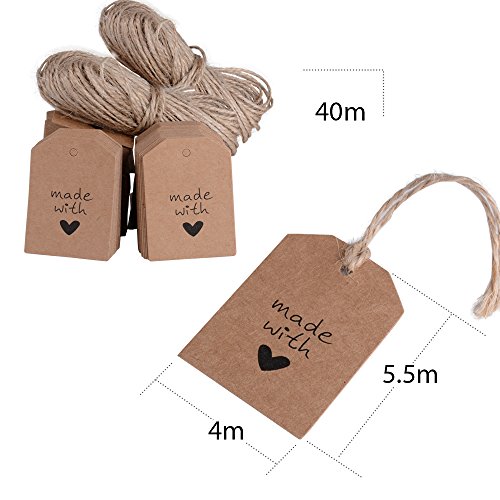 100 Etichette Regalo In Carta Kraft - 5x10cm Con Spago Di Juta, Per Matrimoni E Compleanni