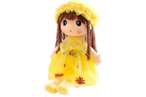 LICHENGTAI Poupée en tissu doux - Poupée avec cheveux - 45 cm - Belle poupée en tissu - Jouet en peluche - Décoration de dessin animé - Cadeau pour enfants et bébés filles - Jaune