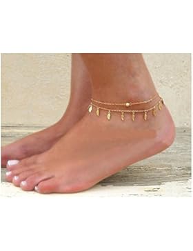 Daesar Damen Fußkette Edelstahl Fußkettchen Silber mit Karabinerverschluss Fußschmuck Länge 26CM