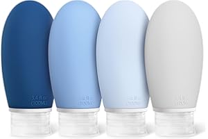 Opret Bottiglie da Viaggio 100ml in Silicone, 4 Pezzi Kit Contenitori da Viaggio Flaconi con Custodia per Shampoo, Liquidi and Lozione, Nessun BPA