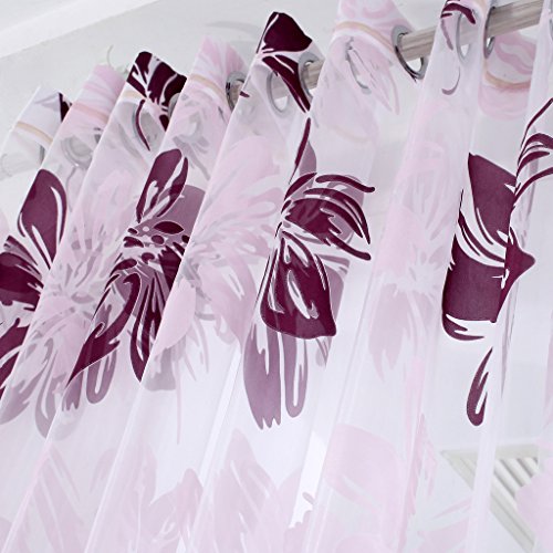 GWELL Translucent Floral Print Curtain with Bead Eyelet Ring Top Curtains/Drapes/Panels for Living Room Bedroom(One Panel) Flower - Image 3
