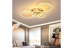 AUCF Nowoczesna lampa sufitowa LED, do salonu, ze złotym, kreatywnym pierścieniem, akrylowa lampa, wewnętrzne oświetlenie sufitowe, do sypialni, jadalni, kuchni, możliwość ściemniania, dekoracyjny żyrandol z pilotem zdalnego sterowania