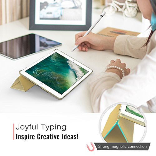 MoKo Hülle für Neu iPad 9.7 Zoll 2017 – PU Leder Tasche Schutzhülle Schale Smart Case mit Translucent Rücken Deckel, mit Auto Schlaf / Wach Funktion und Stanfunktion für New Apple iPad 9.7″ IOS 10 Retina Display Tablet, Champagner Gold - 5