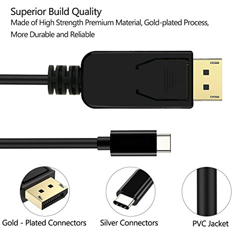 Philonext USB C to DisplayPort Cable (4KX2K@60Hz), (1,8m/5,9ft) USB 3.1 Type C (Thunderbolt 3 Compatible) to DP Cable for 2016 MacBook Pro, MacBook 12″, ChromeBook Pixel, Samsung Galaxy S8/S8 Plus - 3