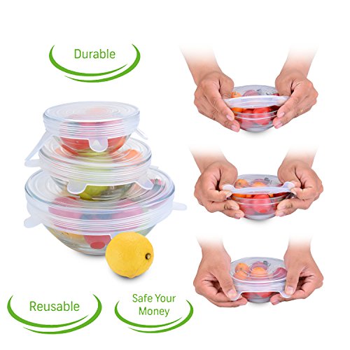 MUZIYU Silikon Frischhalte-Deckel, dehn- & wiederverwendbar, Frischhalte- & Alufolie ersetzen, Öko-freundlich, 6 verschiedene Deckel für unterschiedliche Formen und Größen von Behältern - 7