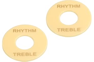sourcing map Guitarra Alternar Interruptor Arandela Placa Ritmo Agudos Anillo Crema con Oro Letra para Eléctrica Guitarra Pastilla 2uds