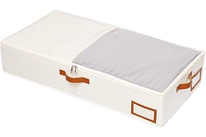 Yawinhe 1 Stück Unterbettkommode, Unterbett-Aufbewahrungstasche, Kleideraufbewahrung, Faltbare Aufbewahrung Kleidung mit Klarem Fenster, für Bettdecken, Kleidung, 60x30x15cm, Beige