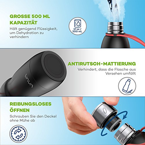 Thermosflasche 500 ML VAVA Isolierflasche Vakuumisolierte Edelstahl Wasserflasche Hält 95°C Heiße Getränke für 24 Stunden Warm (18-8 Edelstahl, Silikonabdichtung, Antirutsch-Mattierung, Gummiring) - 5