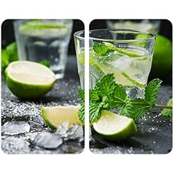 WENKO Plaque de protection en verre universel Mojito - set de 2, pour tous les types de cuisinières, Verre trempé, 30 x 52 cm, Multicolore
