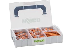 WAGO Juego de terminales de conexión 887-952, 229 piezas, con diferentes abrazaderas de conexión y adaptador de fijación para todos los tipos de escalera, en práctico L-BOXX Mini