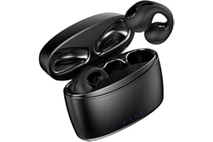 XMENHA Clip On Open Ear Kopfhörer kabellos Luftleitung Knochenschall Sportkopfhörer drahtlos Bluetooth Ohrclip Headphones mit Mikrofon Noise Cancelling Ohrhörer beim Joggen Laufen Radfahren Gym Schwarz