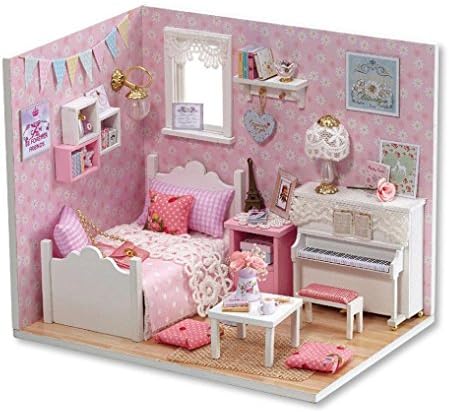DIY Wooden Dolls House, Amphia DIY 3D Pink Princess Dollhouse Paper Miniature Furniture Kit LED Light Dollhouse Kids Grils Gift ,Cardboard Dolls House