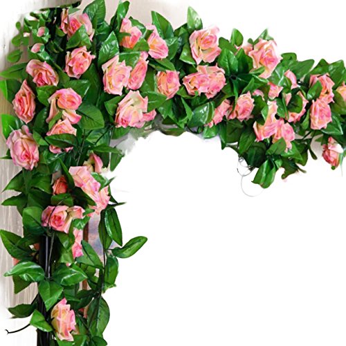 Natural Home 245cm Efeu Girlande Efeubusch Efeugirlande Efeuranke künstliche Kunstpflanze hängend Blätter (Dunkel Rosa, 2er Pack)