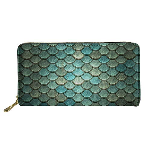 Preisvergleich Produktbild WeoHau Mädchen 3D Print Mode Pu Lange Brieftasche Reißverschluss Multifunktionskupplung Fischschuppe