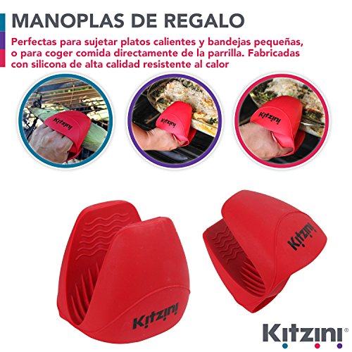 KÜCHENZANGE aus edelstahl mit silikon, der praktische Küchenhelfer zum Kochen + Grillen, hitzebeständige, antihaft-beschichtete Pfannenzange oder Spaghettizange, 2 Stück mit Silikon-Ofenhandschuh - 5