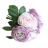 Material: Seda de plástico flores artificiales decoración altas para salon Sannysis flores secas naturales flores de tela bouquet flores artificiales decoración exterior para jarrones altas, novia para boda interior plantas - 1 ramo 5 cabezas (morado)