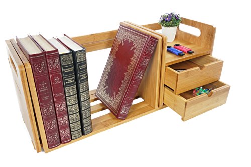 Bramley Power bambù naturale da scrivania scaffale con 2 cassetti per ufficio e casa, estensibile e regolabile