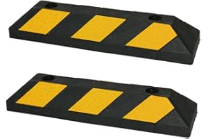 AUA SIGNALETIQUE - Butée De Roues pour Garage Parking Jaune/Noir en Composites Recyclés (Pack de 2) avec Fixations Fournies