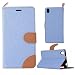 Produktbild OnePlus X Hülle Case,Gift_Source [Card Slot] [Slim Fit] [Kickstand Feature] Double Color Stitching Jeans Grain PU Leder Hülle Case Folio Flip Hülle Case Cover Mit Strap für OnePlus X [Light blue]