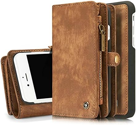 LuxProtech iPhone 7 Case Premium Leather Flip ShockProof Wallet / Purse &amp; Magnetic Detachable Case - Flip Wallet Purse &amp; Leather Cover / Case for iPhone 7 (LP004-IP7) (Light Brown)