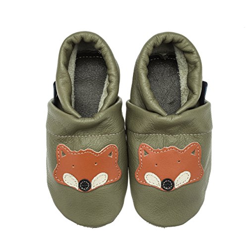 pantau.eu Leder Krabbelschuhe Hausschuhe Lederpuschen Babyschuhe Lauflernschuhe mit Fuchs - 2