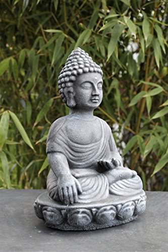 Buddha Figur in Schiefergrau, Deko Statue Steinfigur Garten frostsicher - 2