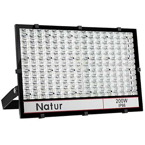 NATUR Faro LED 200W Faretto per Esterno 20000LM LED Design Ultra Sottile Aggiornato, Lampada 3000K Bianco Caldo, IP66 Impermeabile, Proiettore Basso Consumo Luce Potente per Giardino Stadio di Calcio