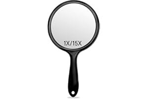 OMIRO Handspiegel, Doppelseitiger Handspiegel mit 1X/15X Vergrößerung und Griff (Transparent Schwarz)