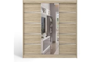 ‎ML FURNITURE LTD ML Furniture D6 Schiebetüren Kleiderschrank 200 cm mit Spiegel - Schlafzimmermöbel, Aufbewahrung - Mehrzweckschrank - Farbe: Sonoma - 3 Schiebetüren