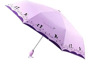 SUNHUITOY Windproof Compact Travel Folding Cute Cat Umbrella,Auto Open Close Rain&Sun Lightweight Portable Umbrellas with Cover for Kids Women Men