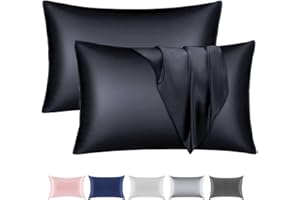 BABY AMABC 2er Pack Satin Kissenbezug für Haar und Haut, 100% Seidig Luxus Satin Kissenhülle mit Hotelverschluss, Schwarz Kopfkissenbezug Weich und Atmungsaktiv Kissenbezüge 40 x 80 cm