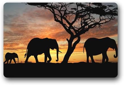 Custom Elephants tree and sunset Door Mats Cover Non-Slip Machine Washable Outdoor Indoor Doormat 23.6"x15.7"