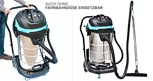 INDUSTRIESAUGER inkl. Fahrbahndüse, drei Schläuche, Saugschlauch-Längen 3 + 5 + 10 Meter, 100 Liter Edelstahl-Behälter, drei Motoren mit max 3.400 Watt / professioneller Industriestaubsauger für Werkstatt und Produktion, Sauger nass trocken, Nasssauger, Industrie-Staubsauger, Bodenflächen-Düse / Flächen-Bodendüse, Trockensauger, Mehrzwecksauger, Industrie Sauger - 8
