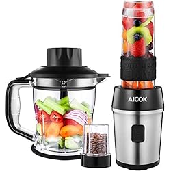 Aicok Blender Smoothie, 700W Mixeur Multifonctionnel 4 en 1 avec Tasse de Broyeur 200ml, Hachoir de 1200ml,Tasse Portable de 570ml, pour Smoothies/Milk-Shake & Moulin à Café/Graines/Poivre/Épices