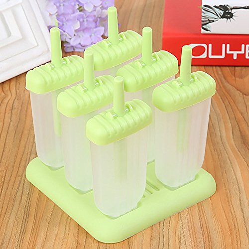 Pingenaneer 6 Stück Eis am Stiel BPA Frei Eislutscher Formen Stieleisformer aus Polyethylen ideal für den Sommer und die Familie Grün - 3