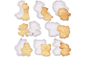 mciskin Cortadores de galletas de animales, 8 piezas de cortadores de fondant, jirafa,cebra,león, mono,elefante,hipopótamo,oso,conejo sellos en relieve moldes para decoración de pasteles de fondant
