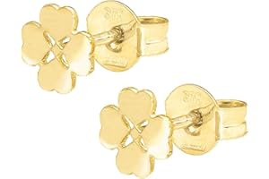 FORME DI LUCCHETTA Lucchetta – Pendientes pequeños de Trébol de Oro amarillo de 9 quilates, amuleto de la suerte, oro auténtico 375 para Chicas e Ninas