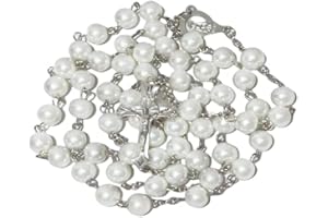 FLAFARY Rosary Beads, Rosary Beads Catholic for Men and Women Pack in Holy Cup Metal Gift Box, First Communion Rosary for Girls and boys, Rosary Necklace as Gifts for Mother, Grandmother, Elders.