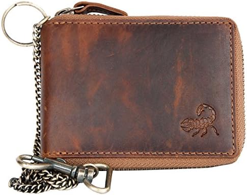 Natural Leather Pocket Sized Pure Leather Wallet with Scorpion with Metal Chain